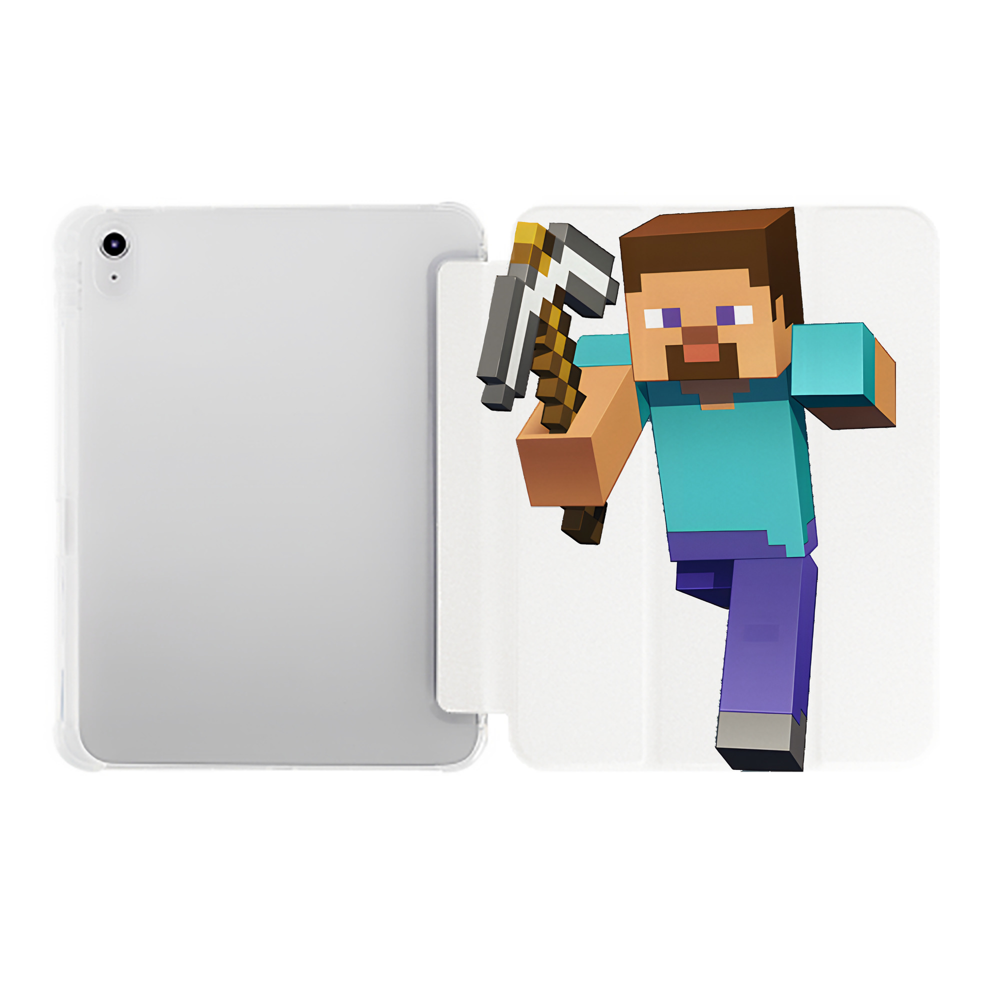 （画像用） マインクラフト ブロックの世界 Minecraft MC Block world IPad ケース ペン収納付き 三つ折りスタンド PUレザー×シリコン 対応機種9.5/10.5/10.9インチ